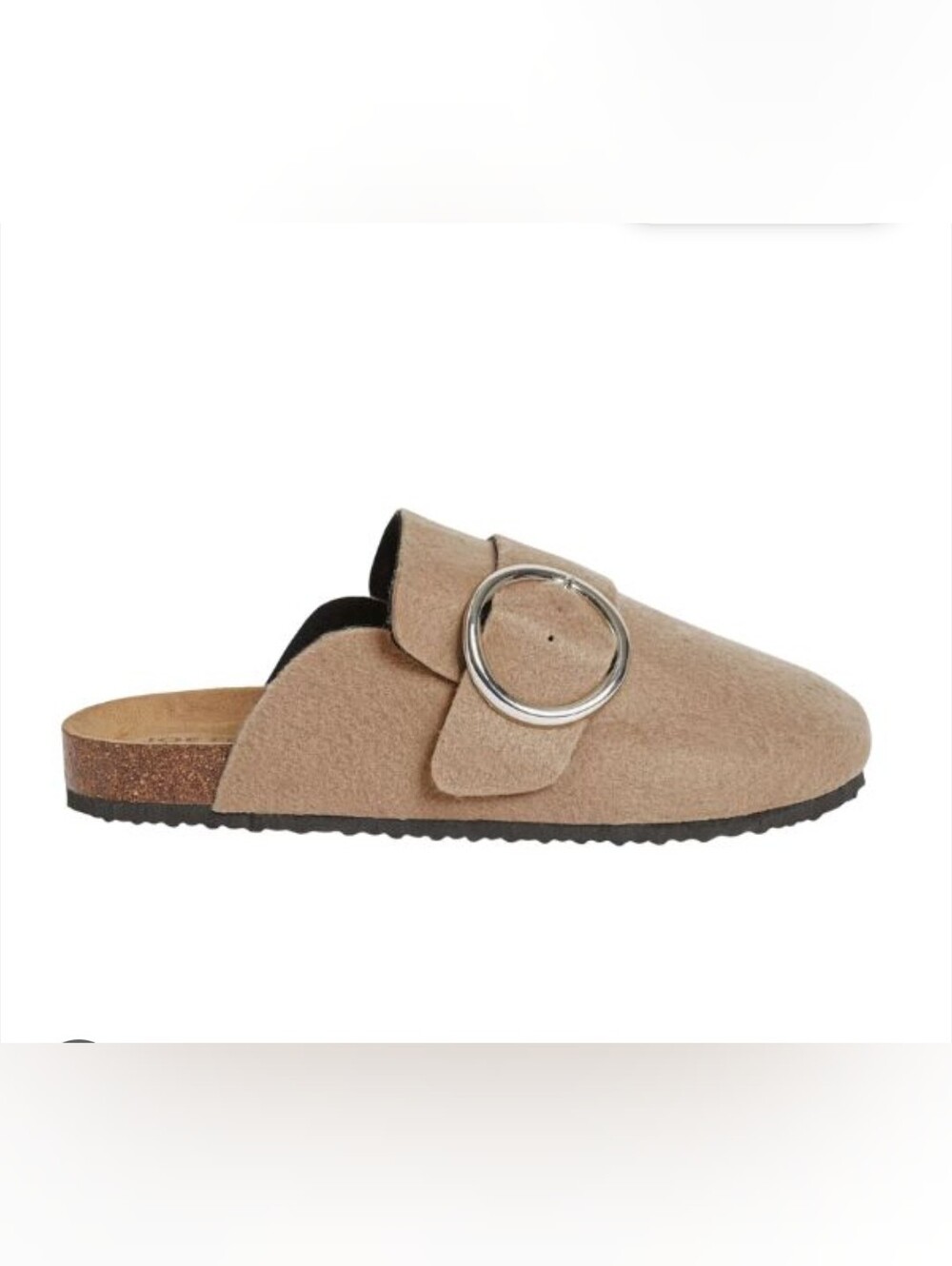 NWOT Faux Suede Slip-On Mule with Silver Buckle - Beige